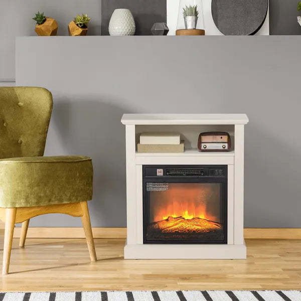 27" Electric Fireplace With Mantel Surround, 1400W Replaceable Fireplace Insert Heater With Realistic Log And Flame Effect, Remote Control, Freestanding Fireplace Heater For Living Room, White