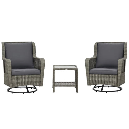 Patio Bistro Set, Porch Furniture With 360 Rotation & Rocking Function,, Gray