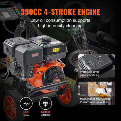 Gas Pressure Washer, 4400 PSI 4.0 GPM, Gas Powered Pressure Washer With Copper Pump, Spray Gun And Extension Wand, 5 Quick Connect Nozzles, For Cleaning Cars, Homes, Driveways, Patios
