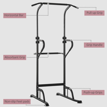 HOMCOM Power Tower Dip Station Pull Up Bar Multi-Function Push Up Equipment With Adjustable Height For Home Gym Strength Training Workout Fitness