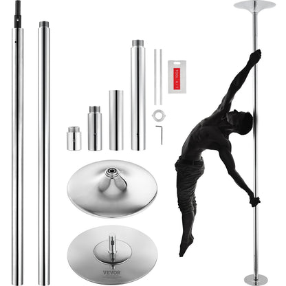 Professional Dancing Pole, Spinning Static Dancing Pole Kit, Portable Removable Pole, 45mm Heavy-Duty Stainless Steel Pole, Height Adjustable Fitness Pole, For Exercise Home Club Gym, Silver