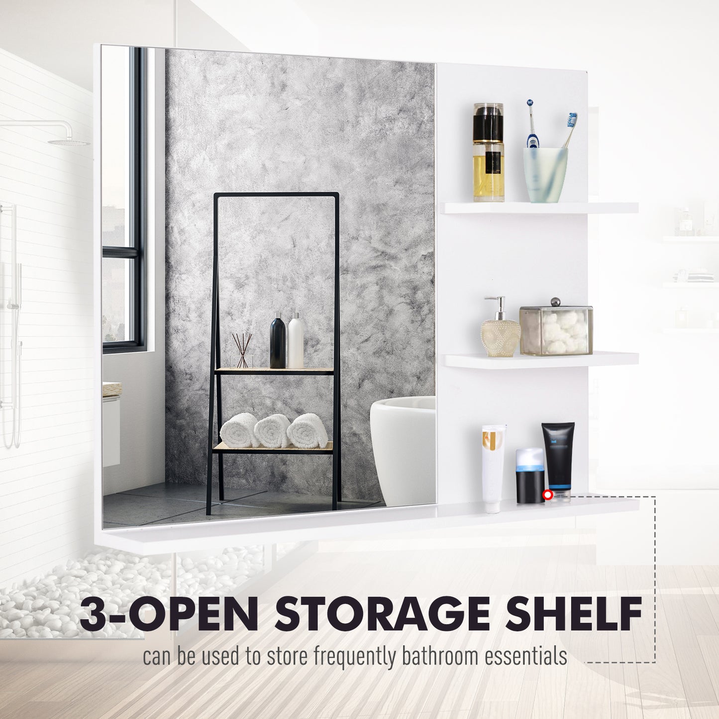 Kleankin Modern Bathroom Mirror, Wall-mounted Vanity Mirror With 3 Tiers Storage Shelves For Make Up, White