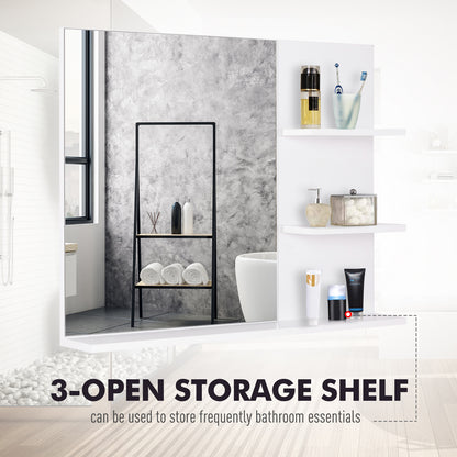 Kleankin Modern Bathroom Mirror, Wall-mounted Vanity Mirror With 3 Tiers Storage Shelves For Make Up, White