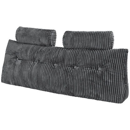 Headboard Pillow, Queen Size Wedge Headboard Pillow With 2 Side Pockets And 2 Headrests, Bed Wedge Pillow With Washable Flannel Cloth, For Reading, Gaming, Resting, Working In Bed, Grey