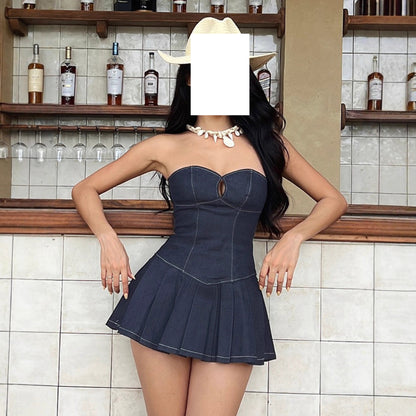 Retro Style Hollow-out Pleated Dress