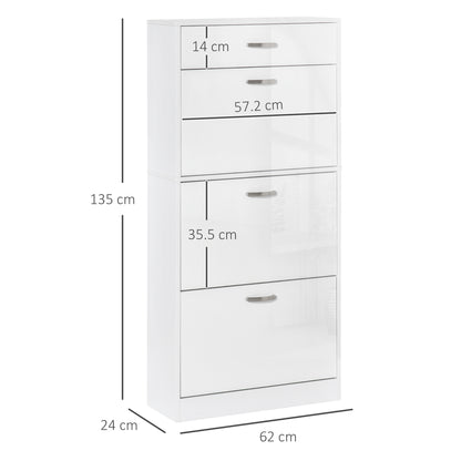 Shoe Cabinet With 3 Flip Drawers, High Gloss Shoe Storage Cabinet With Top Drawer And Adjustable Shelves, Shoe Cupboard For 18 Pairs, White