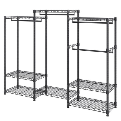 Heavy Duty Clothes Rack, Rolling Clothing Garment Rack With 4 Hang Rods & 8 Storage Tiers, Adjustable Custom Closet Rack, Freestanding Wardrobe For Hanging Clothes, 800 Lbs Load Capacity