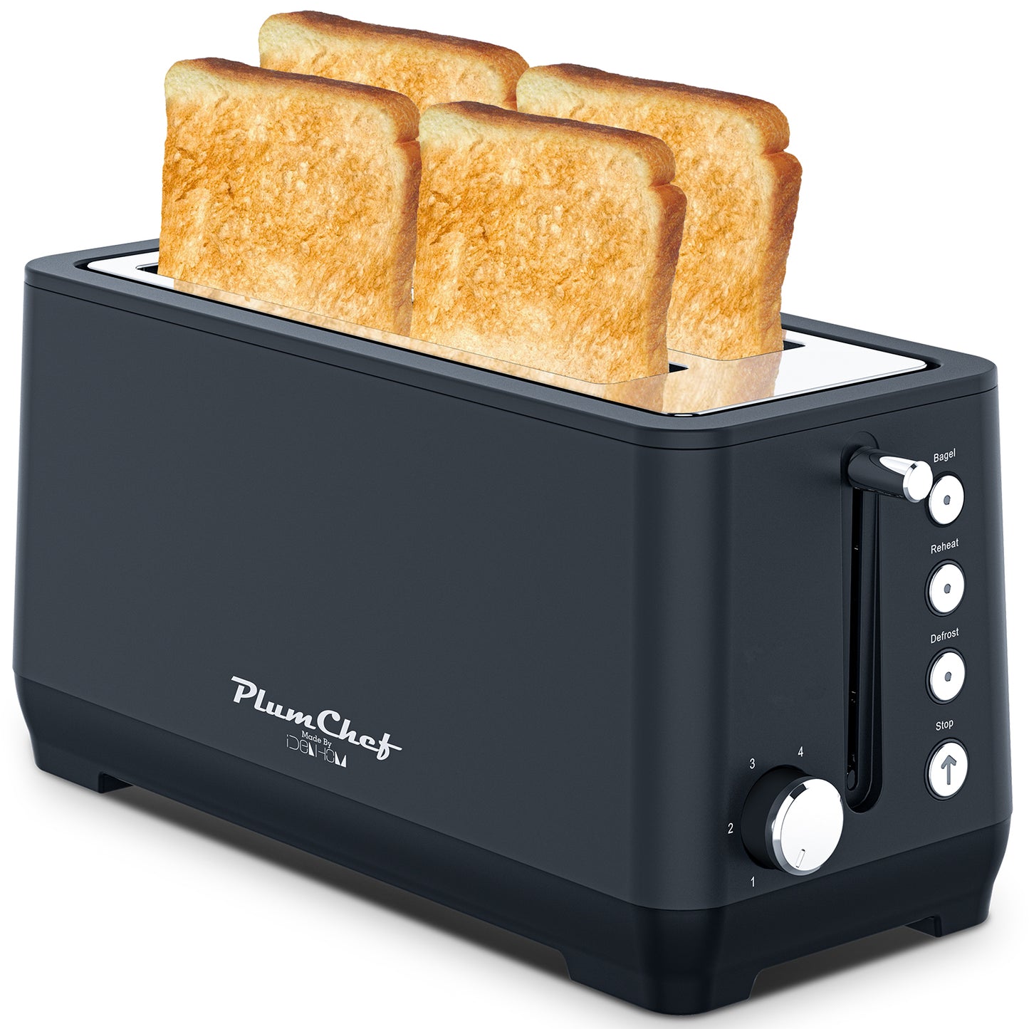 4-Slice Toaster, Extra Wide Long Slot, 6 Settings, Bagel, Defrost, Reheat, Removable Crumb Tray, Stainless Steel Housing, Matte Black, Amazon Resale Prohibited