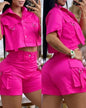Solid Color Bellows Pocket Pocket Design Overall Suit