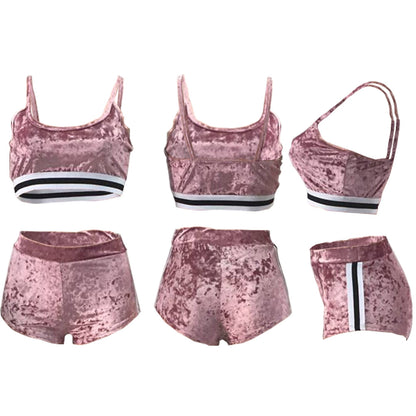 Gold Velvet Sling Hip Fashion Two-Piece Set