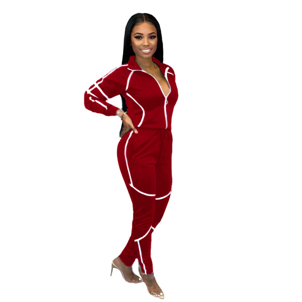 Women's stitching long sleeve suit