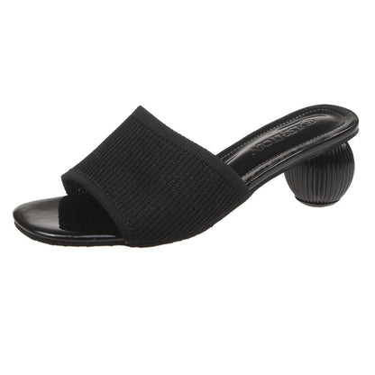 Women Slides 5cm High Heels Knitting Mules Summer