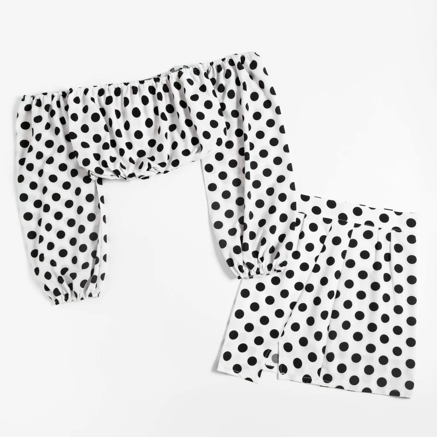 Sexy Strapless Polka Dot Shirt  High Waist Bag Hip Skirt Casual Suit Women