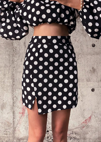 Sexy Strapless Polka Dot Shirt  High Waist Bag Hip Skirt Casual Suit Women