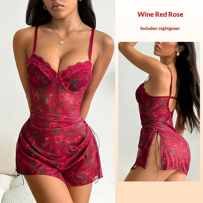 Multi-color Lace-trimmed Drawstring Sexy Slip Dress