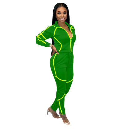 Women's stitching long sleeve suit