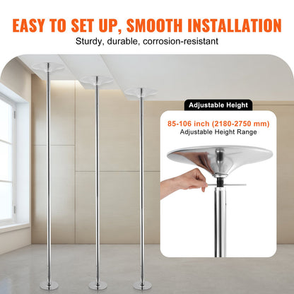 Professional Dancing Pole, Spinning Static Dancing Pole Kit, Portable Removable Pole, 45mm Heavy-Duty Stainless Steel Pole, Height Adjustable Fitness Pole, For Exercise Home Club Gym, Silver