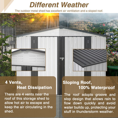 8 X 6 Ft Outdoor Storage Shed, All Weather Metal Sheds With 2 Lockable Doors, Tool Shed For Garden,