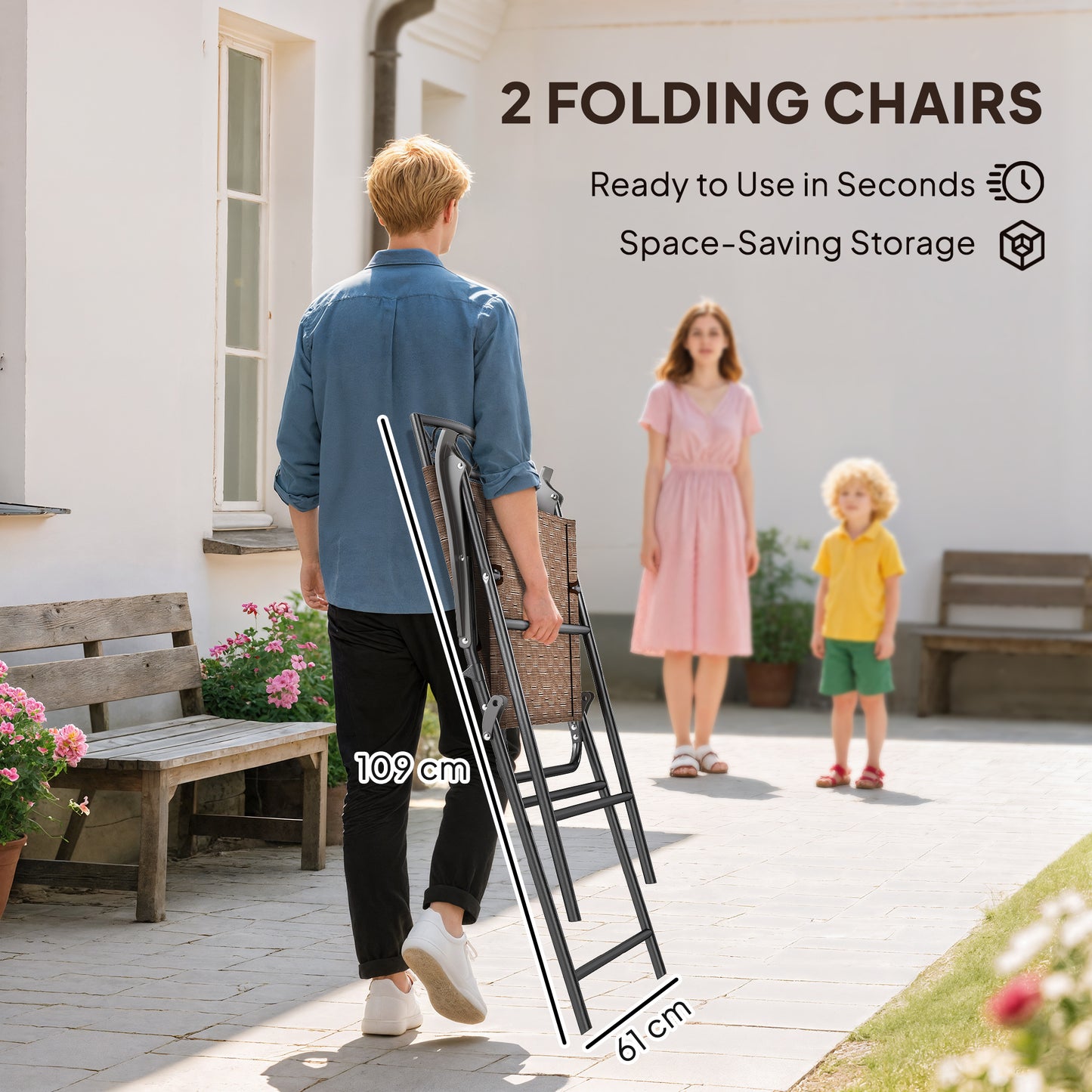 4 Piece Outdoor Bar Set With Umbrella, Patio Dining Set With 2 Folding Chairs, Wave Textured Tempered Glass Table For Backyard, Garden, Deck, Poolside, Brown