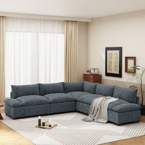 115.5 Modular Deep Gray Sectional Sofa With Durable Polyester Upholstery, Plush Cushions, Hidden Storage Compartments, And Versatile Design For Living Room, Lounge, Or Office