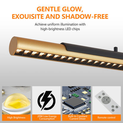 75-inch Modern Black And Gold LED Pendant Light, Adjustable Hanging Light For Dining Room, Kitchen, Living Room Sleek Dual Tube Design