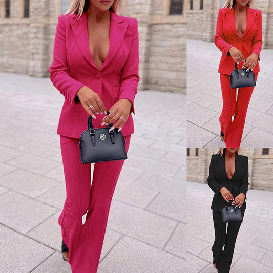 Women's Business Wear Jacket Solid Color Casual Pants Two-piece Set