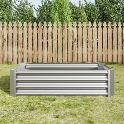 Metal Raised Garden Bed, Rectangle Raised Planter 4x2x1ft For Flowers Plants, Vegetables Herb Silver