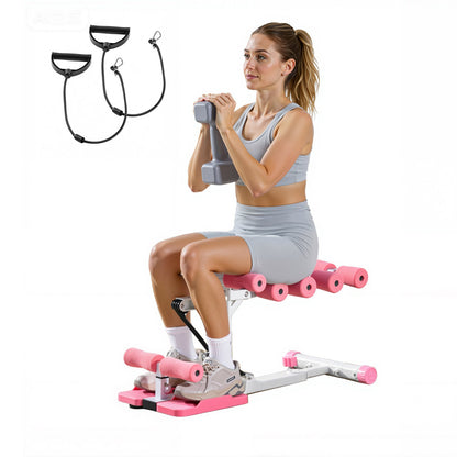 Deep Squat Machine, Adjustable Glutes Trainer Machine With 3 High-Strength Resistance Bands, Folding Core Leg & Glutes Exercise Trainer, Push Up Workout Equipment At Home Gym, Pink + White