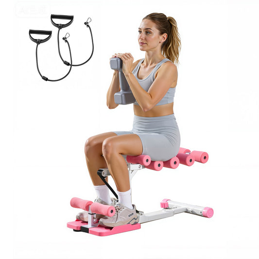 Deep Squat Machine, Adjustable Glutes Trainer Machine With 3 High-Strength Resistance Bands, Folding Core Leg & Glutes Exercise Trainer, Push Up Workout Equipment At Home Gym, Pink + White