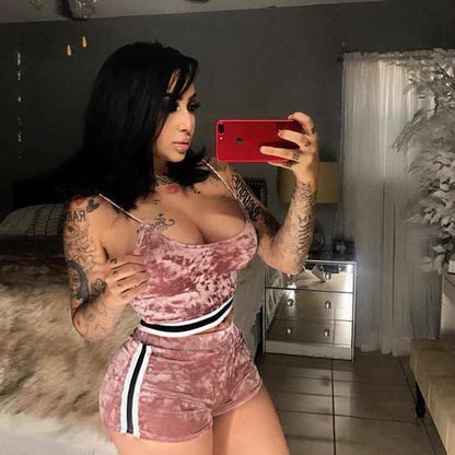 Gold Velvet Sling Hip Fashion Two-Piece Set