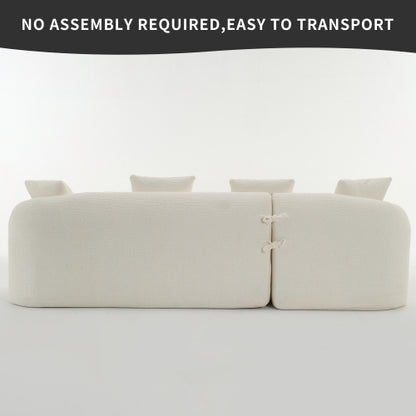 LY-022 GREY COMPRESSION SOFA Combining Chaise Longue With 3-seater, Wood Grain Chenille Fabric, Full Sponge Compression Sofa,combined Sofa With 4 Pillows For Living Home Furniture Apartment