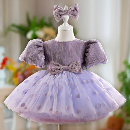 Girl's Dress Birthday Bow Puff Sleeve Puffy Gauze Princess Dress