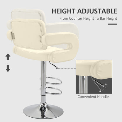PU Leather Upholstered Swivel Bar Stool, Height Adjustable With Back, Armrest, Footrest, Beige