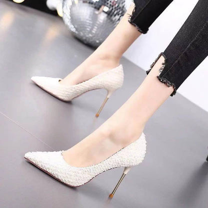 Studded High Heels Women Stiletto Pointed Toe