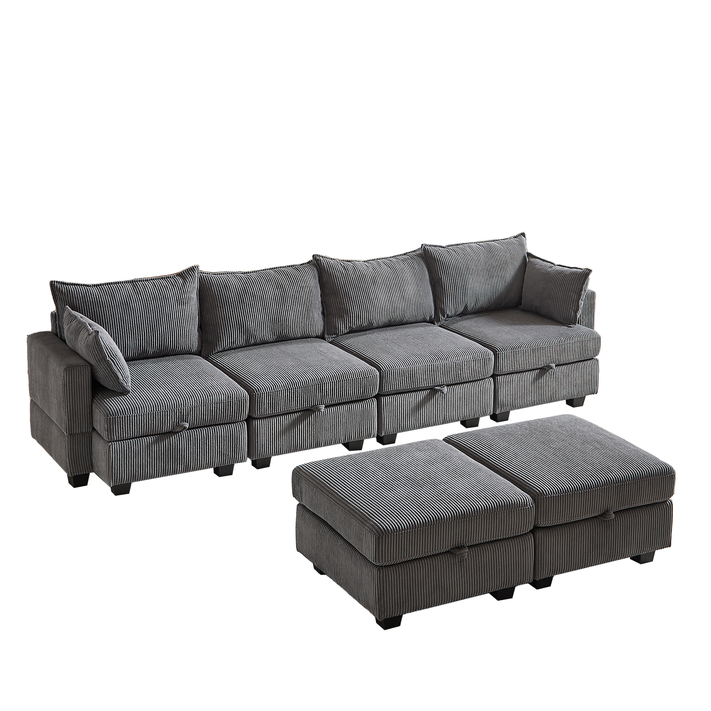 113.5' Modular Sectiona Corduroy Sofa, Sectional Couches For Living Room U Shaped Sectional Couch With Storage Ottoman, 6 Seats Convertible Sectionals With Chaise
