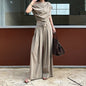 Beige Asymmetrical Tube Top And Wide Leg Pants Womens