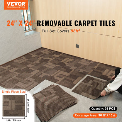 Teppichfliesen, 610 X 610 Mm, Teppichboden Mit Angebrachter Polsterung, Weich Gepolsterte Teppichfliesen, Einfache DIY-Installation Für Schlafzimmer Und Wohnzimmer (24 Stk., Gemischtes Braun)