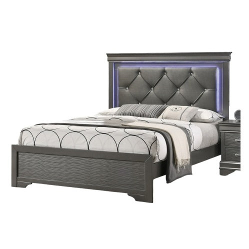 Dark Gray Faux Leather Tufted Headboard