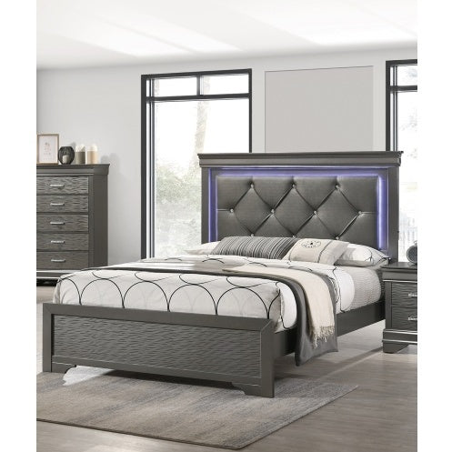 Dark Gray Faux Leather Tufted Headboard