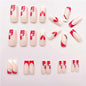 24 PCS Red And White Heart Nail Art, Long Length Long Water Pipe Fake Nails,Square Head Nail Tips False Nail