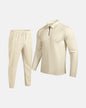 Men's Solid-Colored Waffle-Texture Top With Zipper And Lapel Plus Long Pants All-Season Casual Suit