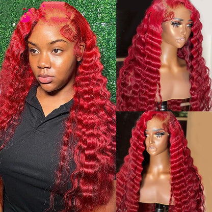 Red Deep Wave Human Hair Wig