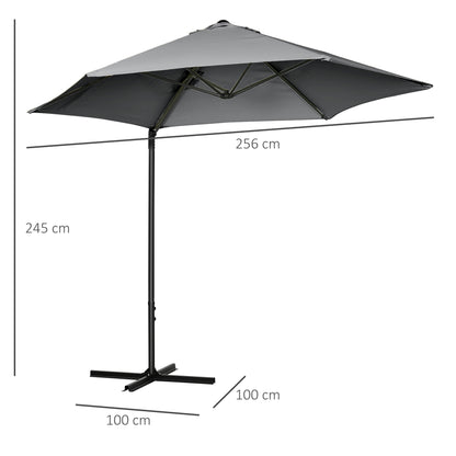 2.5M Garden Cantilever Parasol, Offset Roma Patio Umbrella Hanging Sun Shade Canopy Shelter With 360° Rotation And Cross Base, Dark Grey