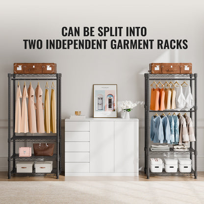 Heavy Duty Clothes Rack, Rolling Clothing Garment Rack With 4 Hang Rods & 8 Storage Tiers, Adjustable Custom Closet Rack, Freestanding Wardrobe For Hanging Clothes, 800 Lbs Load Capacity