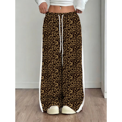 Stylish Leopard-print Patchwork Wide-leg Pants With A Relaxed Flowy Fit