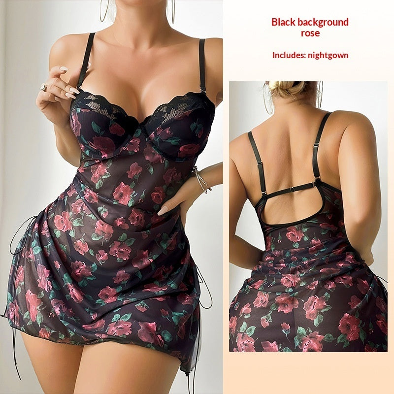 Multi-color Lace-trimmed Drawstring Sexy Slip Dress