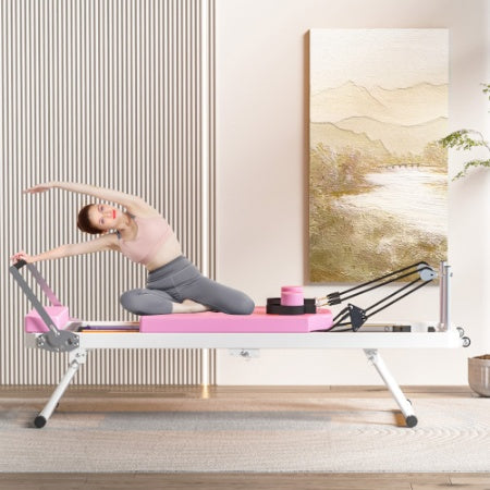 Pilates Reformer Machine For Home Gym Workout, Foldable Pilates Equipment With High Strength Alloy Springs For Beginners, Up To 330lbs