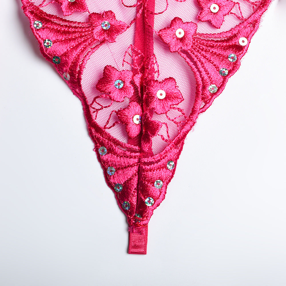 Women's Embroidery Flower Sequin Stitching Three-piece Set With Steel Ring