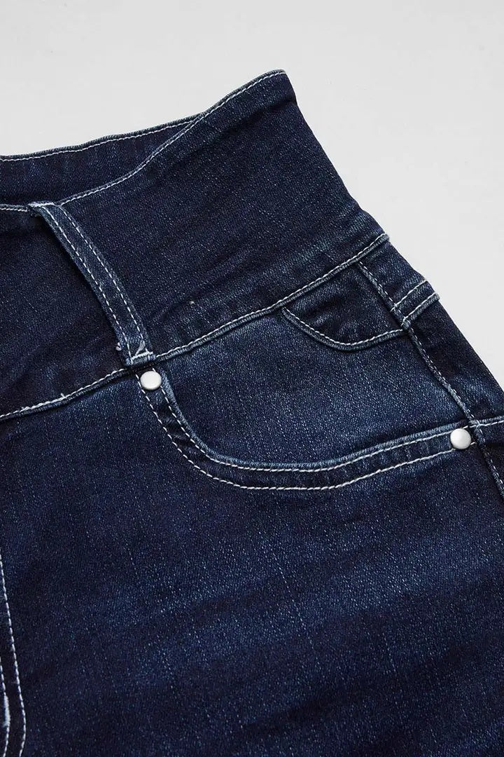 Women's Ripped Wide Leg Jeans, High Waisted Flare Fit With Distressed Details And Button Fly, Casual Stretch Denim Pants