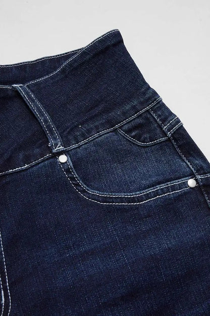 Women's Ripped Wide Leg Jeans, High Waisted Flare Fit With Distressed Details And Button Fly, Casual Stretch Denim Pants